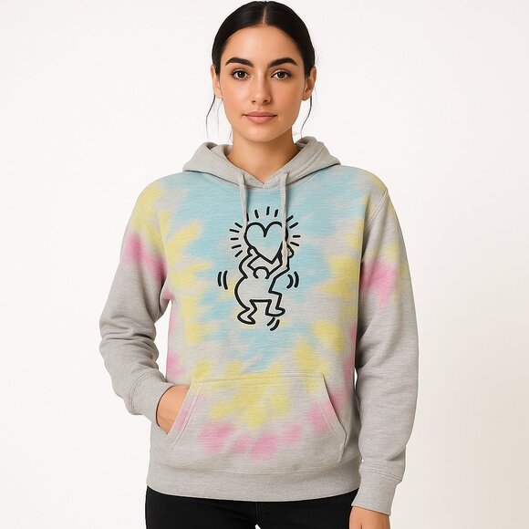 Keith Haring Tie Dye Graphic Hoodie Pop Art Medium - Picture 2 of 7